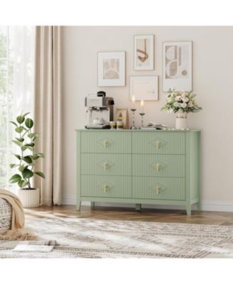 Dresser for Bedroom with 6 Drawers, 48 in Wide Modern Chest of Drawers with Metal Handle, Dresser TV Stand, Wood Drawer Organizer for Bedroom