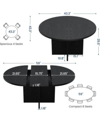 43.3"–59" Extendable Round to Oval Hidden Storage Dining Table – Modern Cross Base Design