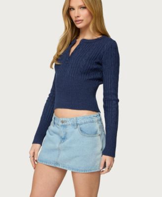 Women's Hadliee Cable Knit Henley Top