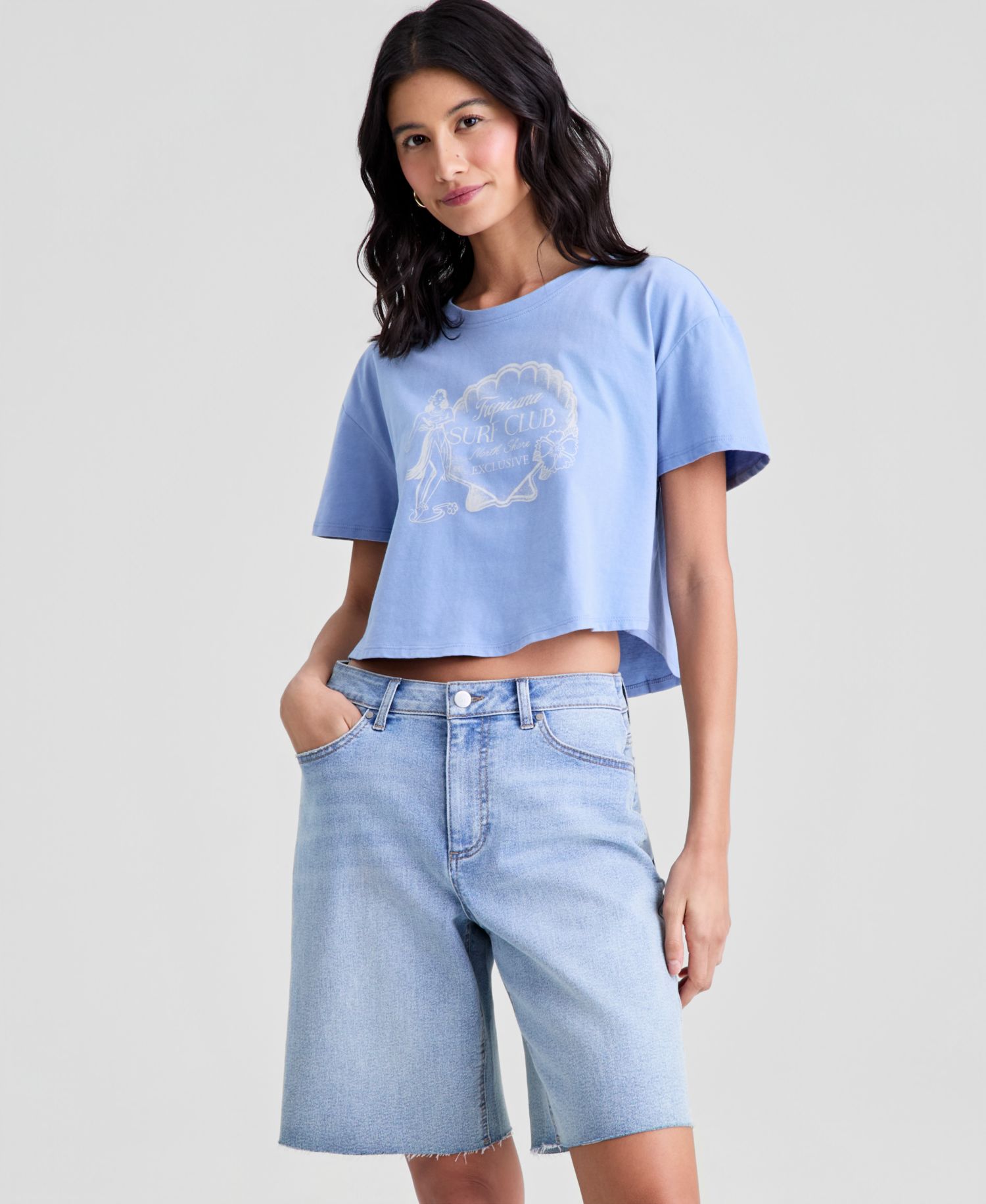 Women's Crop Mermaid Graphic Cotton T-Shirt