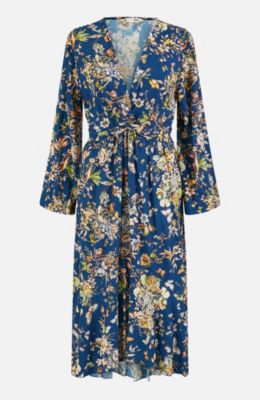 Women's Tie Knot Front Long Sleeve Midi Dress