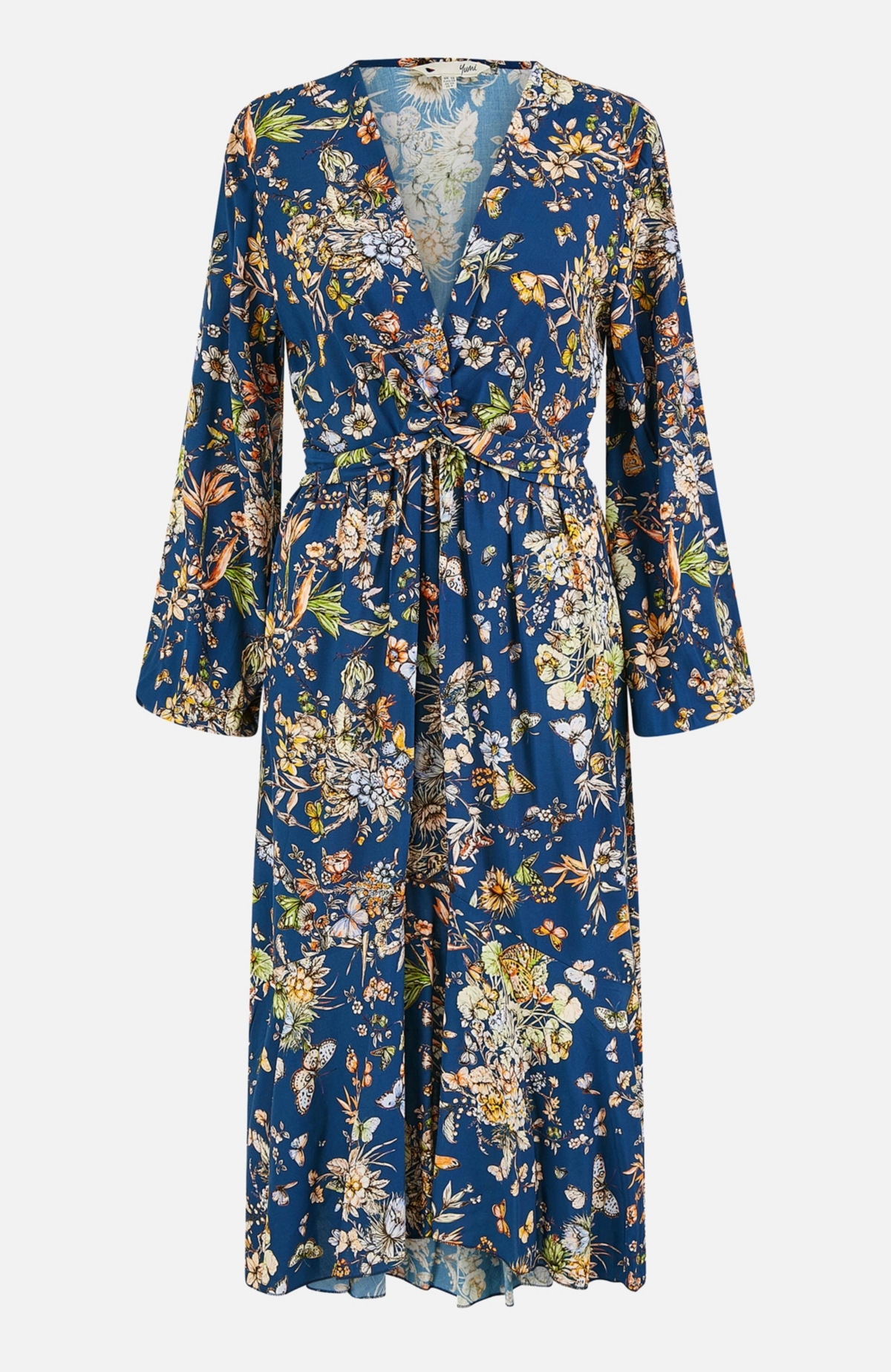 Yumi Women's Tie Knot Front Long Sleeve Midi Dress