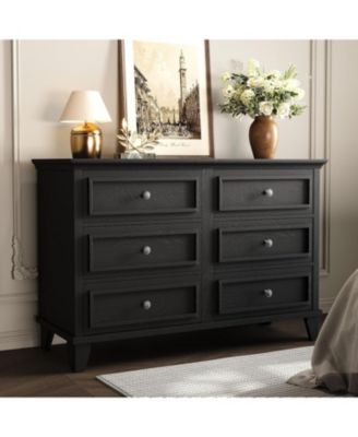 Dresser for Bedroom, 6 Drawer Wide Dresser Storage Organizer, Modern Wooden Chest of Drawers with Metal Handles for Hallway, Entryway