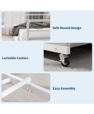 Daybed with Trundle and LED Light, Sturdy Metal Twin Size Bed Frame with Linen Upholstered Headboard and Charging Station, for Living Room