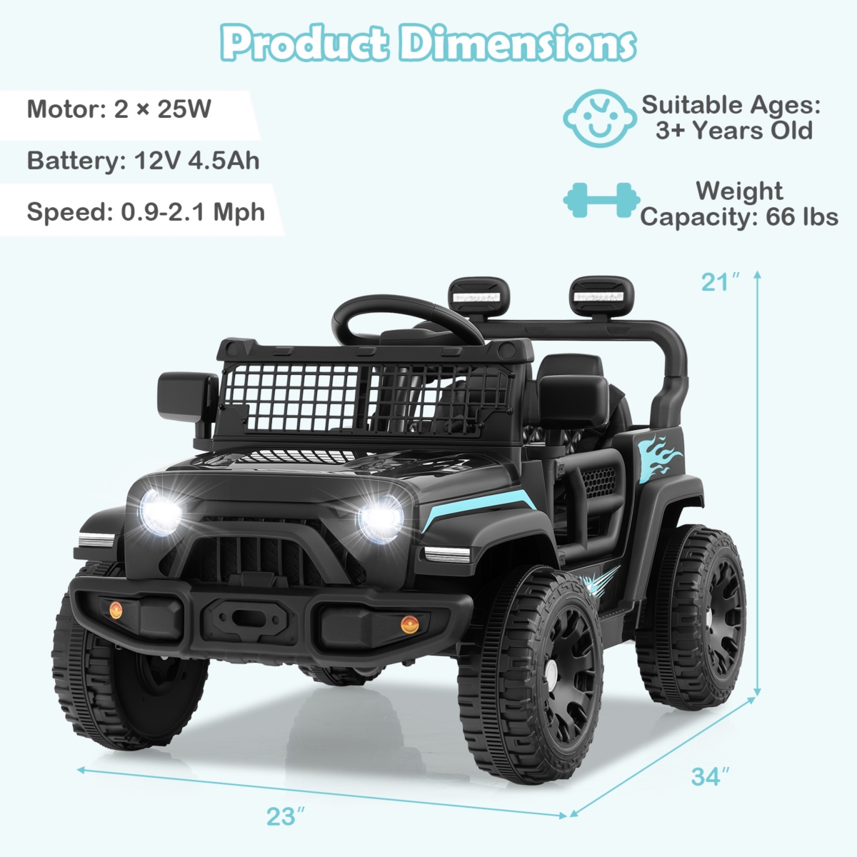 Slickblue 12V Kids Ride-On Truck Battery Powered Electric Vehicle