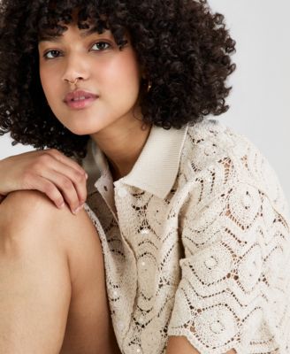 Women's Sequin Embellished Crochet Shirt