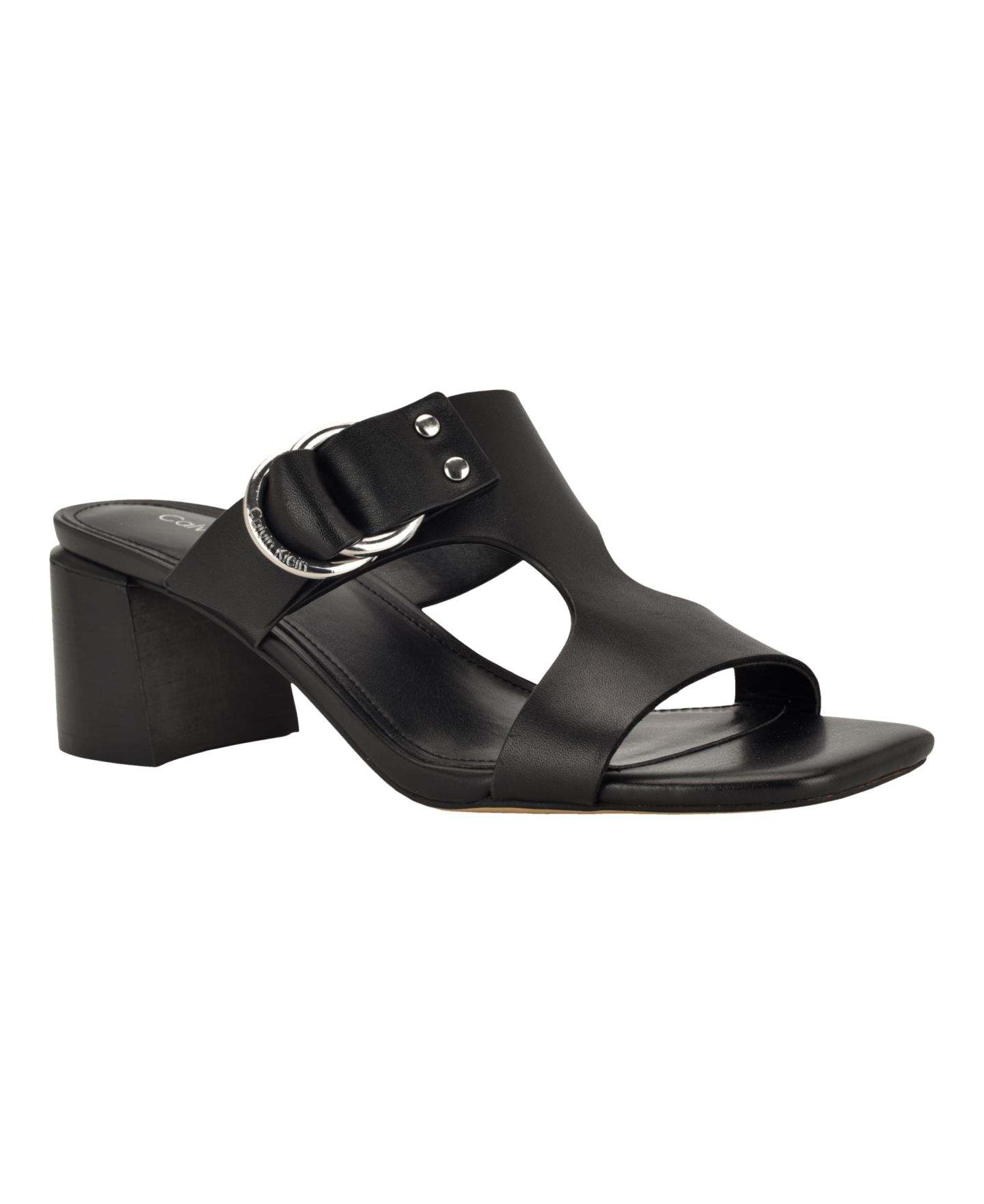 Женские сандалии Calvin Klein Vevia Block Heel Slip-On, цвет: Чёрный кожаный — фото 1