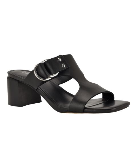 Женские сандалии Calvin Klein Vevia Block Heel Slip-On, цвет: Чёрный кожаный