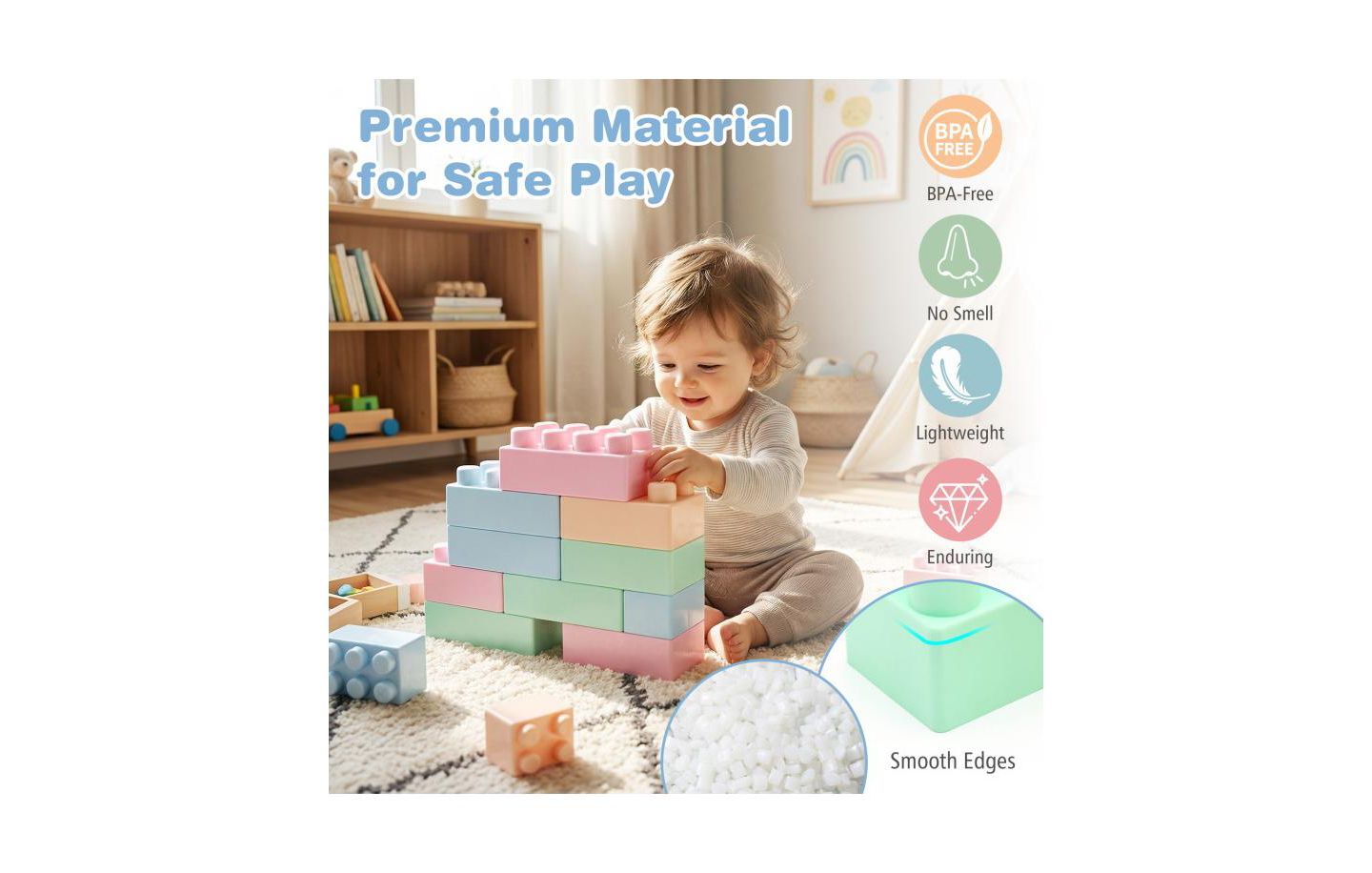 Детские конструкторы Slickblue Educational BPA-Free Building Blocks 64-Piece Set, Ages 18+ Months, цвет: Разноцветный — фото 7