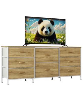8 Drawer Fabric Dresser TV Stand with Wooden Top,Metal Frame Storage Chest,Wide Closet Organizer for Bedroom Living Room