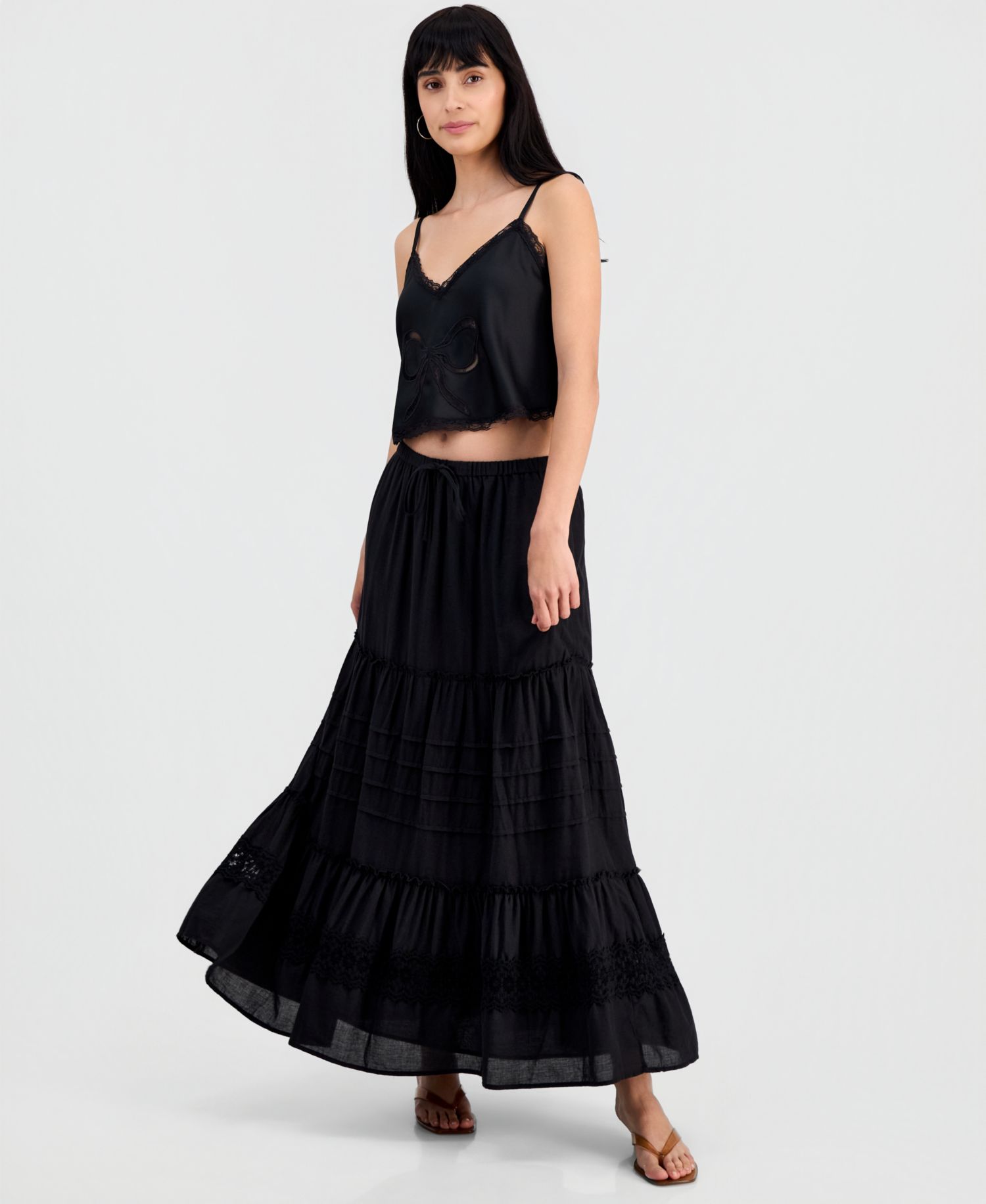 Women's Cotton Tiered Tie-Waist Maxi Skirt