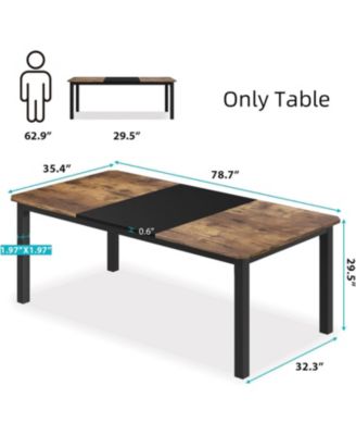Industrial Long Dining Table for 6–8 People, 78.7 Inch Wooden Kitchen Table with Sturdy Metal Frame
