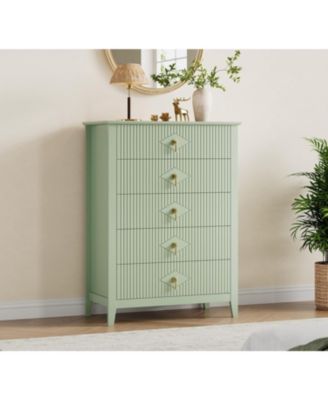 dresser for Bedroom with 5 Drawers, 32 in Wide Modern Chest of Drawers with Metal Handle, Dresser TV Stand, Wood Drawer Organizer for Bedroom