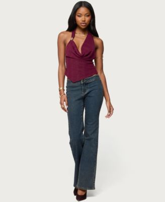 Women's Mimi Asymmetric Textured Mesh Halter Top