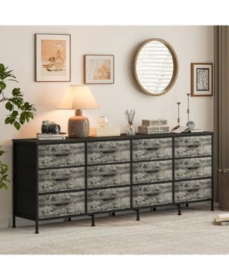 70" Bedroom Dresser with 12 Fabric Drawers, Extra-Wide Storage Chest & TV Stand for 65–80" TVs with Built-In Charging Station