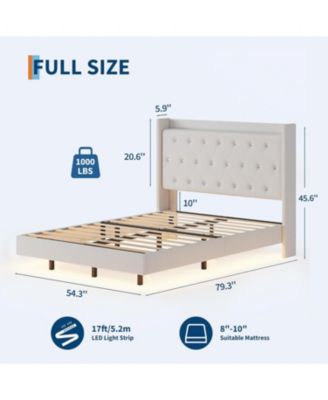 Full LED Bed Frame with Storage Shelves, Modern Upholstered Headboard, Heavy Duty Metal Slats, No Box Spring Needed, Noise Free