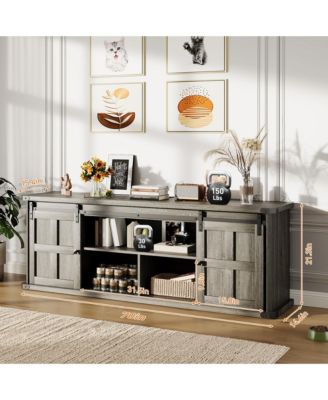 Farmhouse TV Stand for 75 Inch TV, Entertainment Center with Storage Cabinets and Sliding Barn Doors