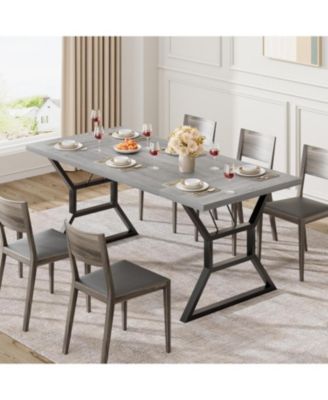 70.9 in Large Dining Room Table for 6, Rectangular Kitchen Table with Heavy Duty Metal Legs, Farmhouse Wooden Dining Table for Big Family