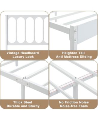 Queen Size Metal Bed Frame, Platform Bed with Wave Headboard and 2 Storage Drawers, Metal Mattress Foundation, No Box Spring Needed