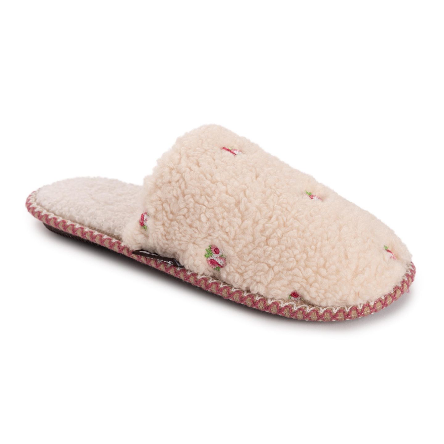 Женские тапочки MUK LUKS Novelty Punch Needle Scuff Slipper, цвет: Кремовый с принтом — фото 1
