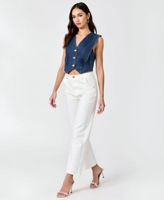 Women's V-Neck Button-Front Angled Hem Denim Vest