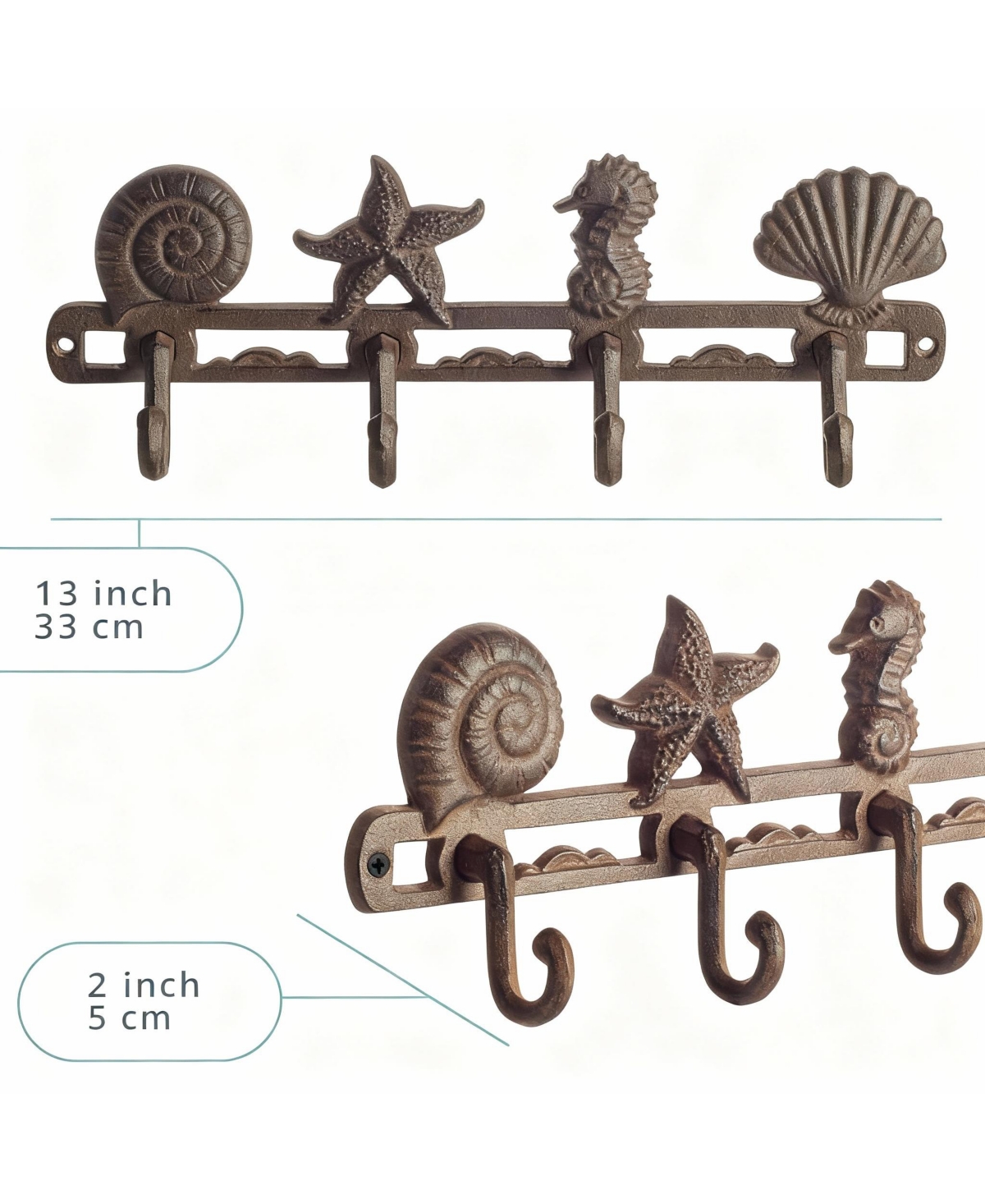 Draft - Yigii Seaside Decorative Coat Hook Rack with 4 Hooks Rustic Cast Iron