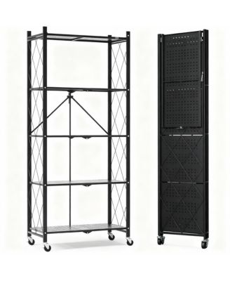 5-Tier Folding Metal Shelf, No Tools, 2 Modes, Heavy Duty