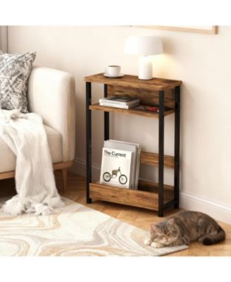 Narrow Side Table with Storage Shelf, 3-Tier Slim End Table with Magazine Holder, Modern Sofa Thin Tables