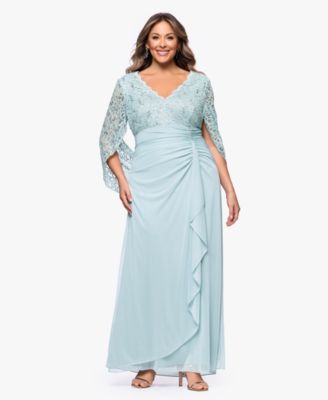 Betsy & Adam Plus Size Lace-Cape-Sleeve Embellished Gown Dress