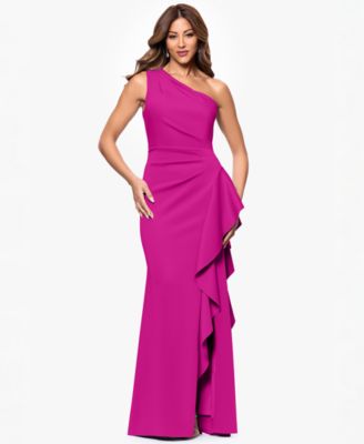 Petite Gathered-Waist One-Shoulder Evening Gown