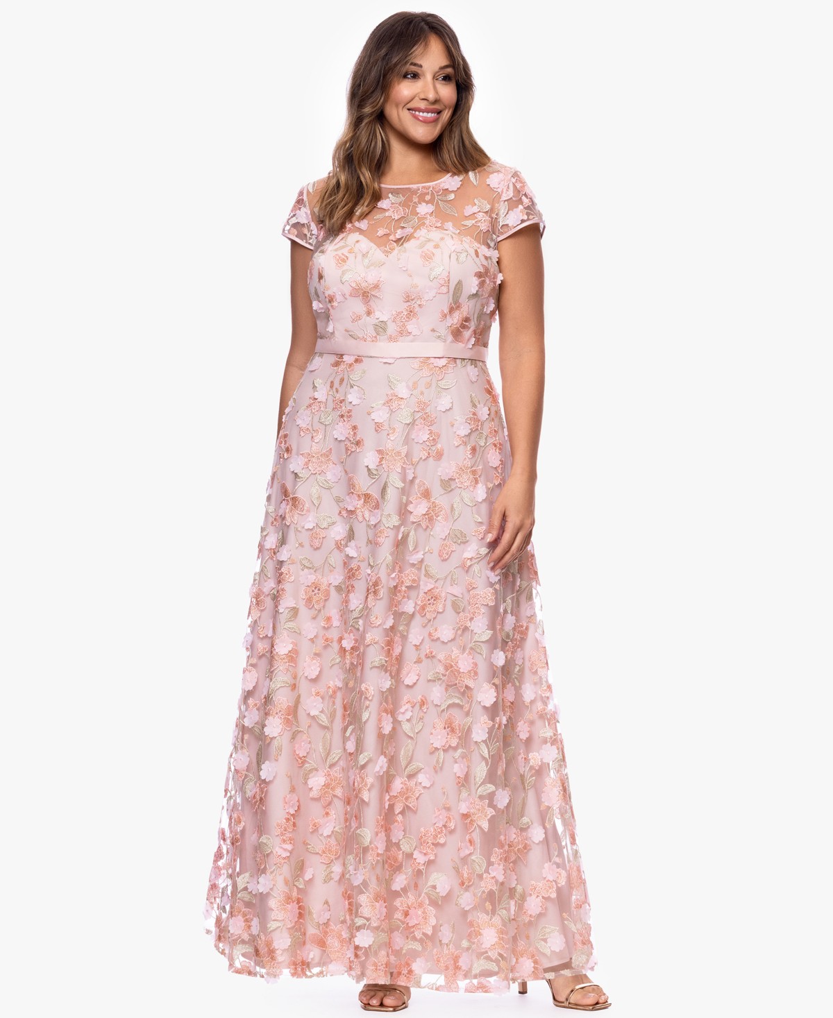 Женские XSCAPE Plus Size Short-Sleeve 3D Floral Embroidered Ball Gown — фото 1