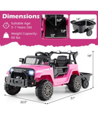 Kids 12V Ride On Car Truck with Trailer, Battery Powered Ride On Toy