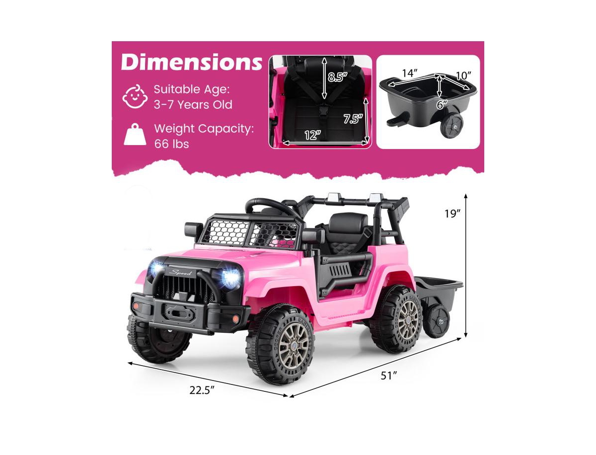 Slickblue 12V Kids Ride-On Utv with Detachable Trailer, Battery Powered