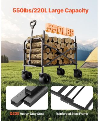 2-in-1 Foldable Wagon Cart Converts to Bench, Adjustable Handle, for Shopping Camping Gardening