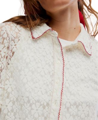 Women's Mannie Lace Button Down Collared Top