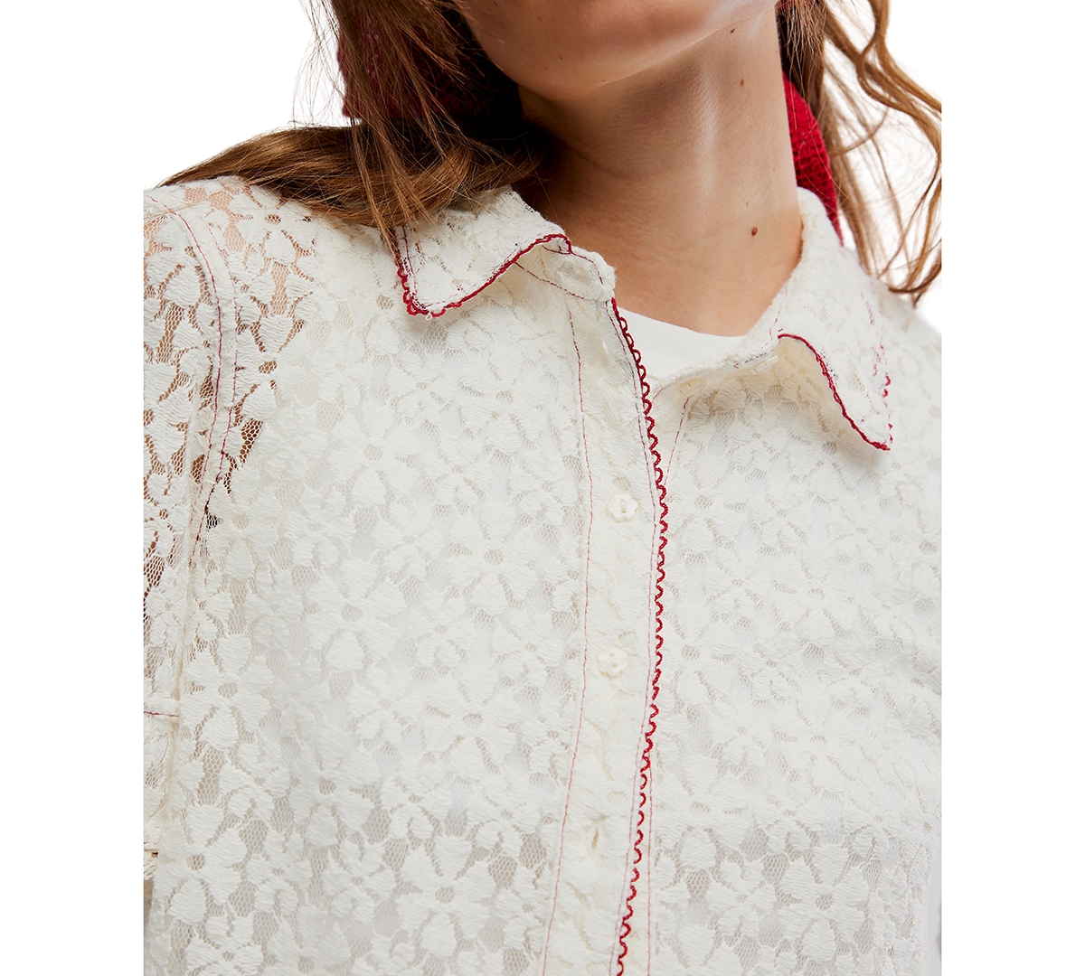 Free People Women's Mannie Lace Button Down Collared Top
