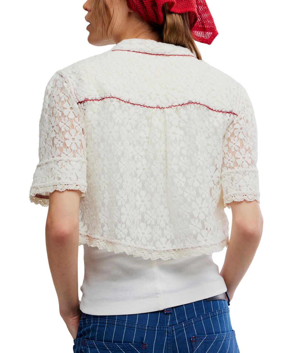 Free People Women's Mannie Lace Button Down Collared Top