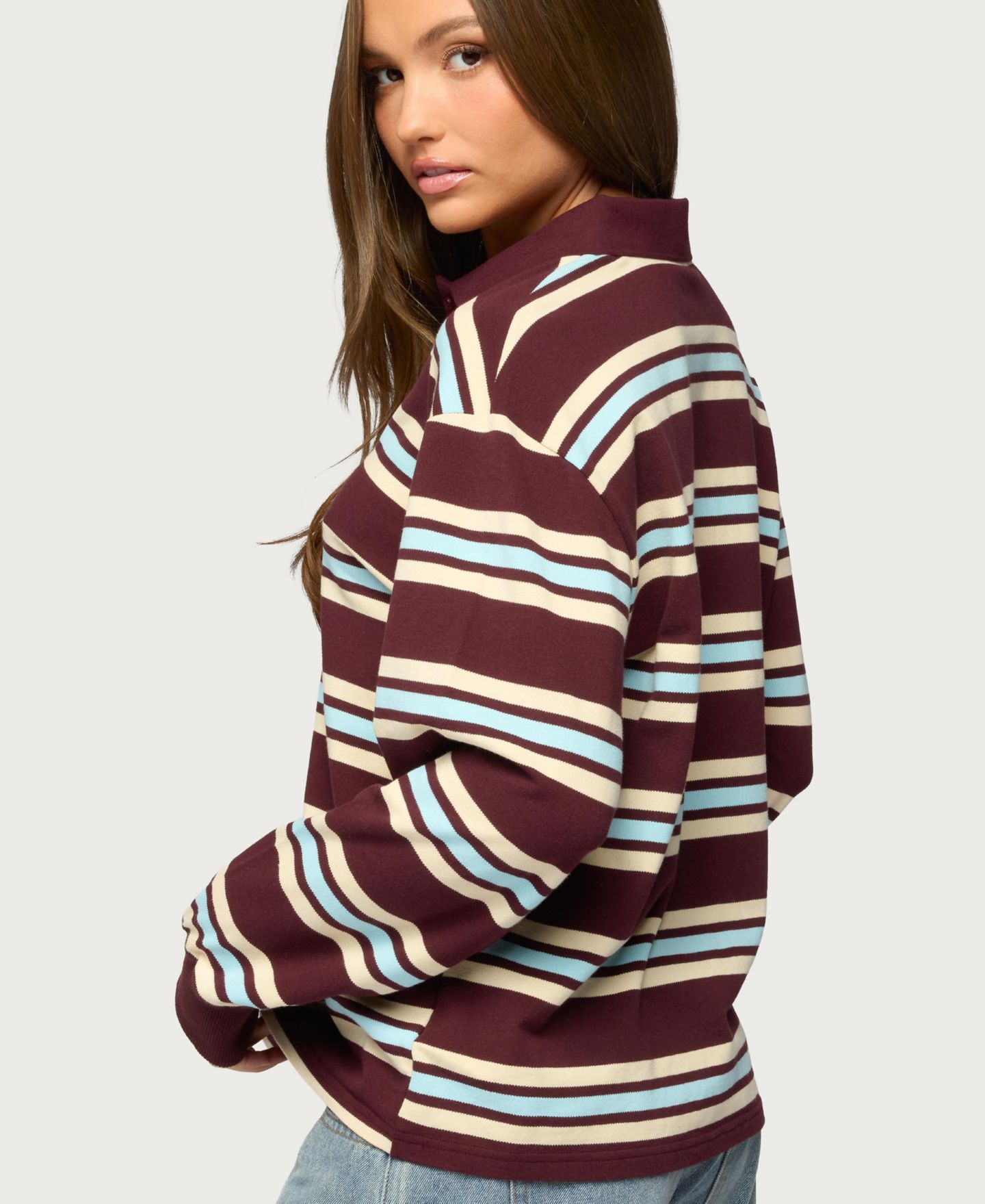 Женская рубашка Edikted Renya Striped Rugby, цвет: Бордовый — фото 2