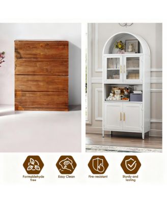 Metal Arched Kitchen Cabinet 4 Doors - Glass & Metal, Adjustable Shelves, Moisture-Proof