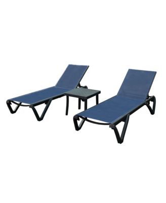 Outdoor Lounge Chair Set, Aluminum Plastic Patio Chaise Lounge with Side Table & 5 Position Adjustable Backrest & Wheels