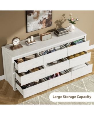 Rustic Farmhouse 9 Dresser for Bedroom,Wooden Drawer Dresser,Handle-Free Storage Cabinet with Drawers for Bedroom