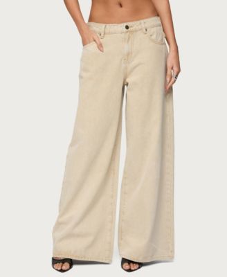 Women's Buttoned Belt Low Rise Baggy Jeans