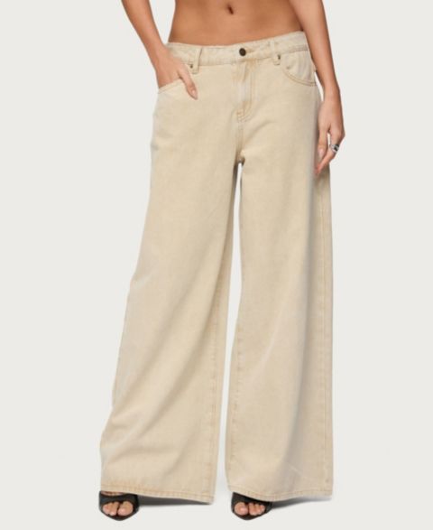 Женские джинсы Edikted Buttoned Belt Low Rise Baggy, цвет: Бежевый