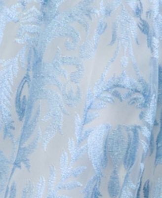 Juniors' Sweetheart-Neck Embroidered Ball Gown with Corset Drop Waist and Bow Belt