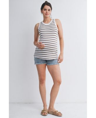 Maternity Ribbed Striped Round Neck Tank Top