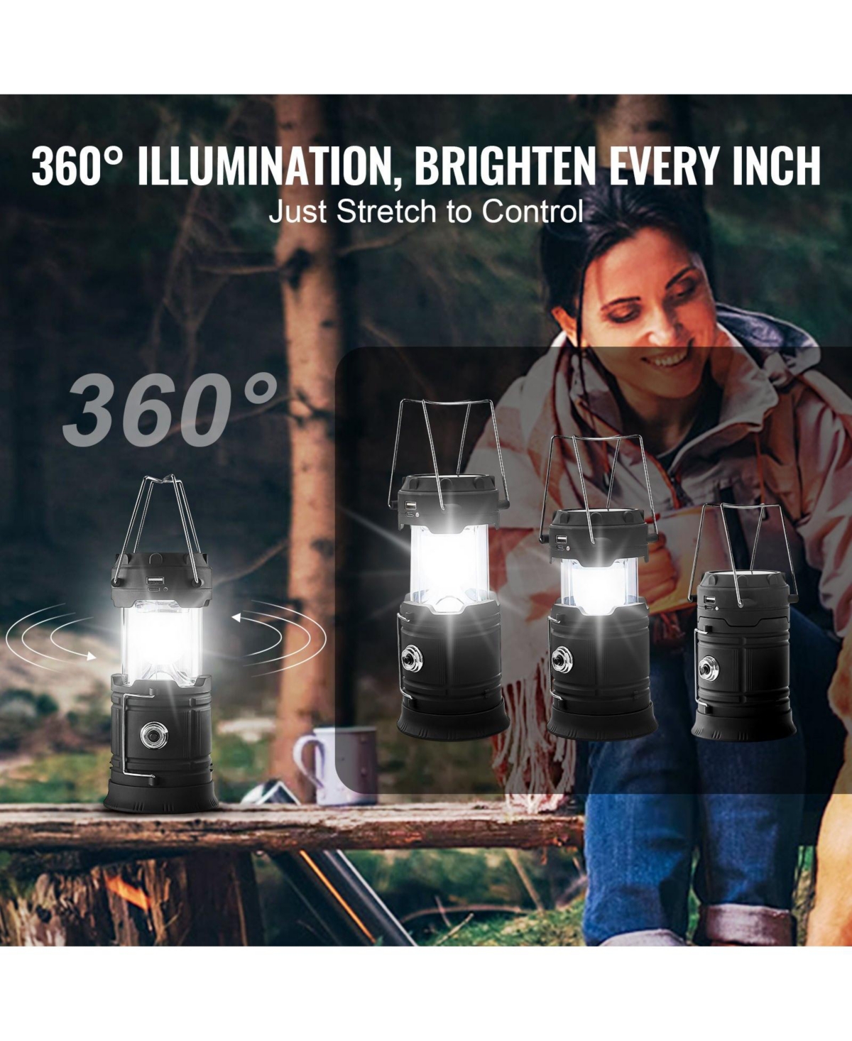 Draft - Mecale 4-Pack Rechargeable Led Camping Lanterns, Solar and Usb Charging, Collapsible, Power Bank Function