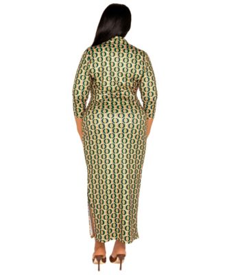 Plus Size Geometric Print Bodycon Midi Dress