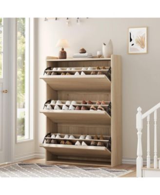 Wooden Shoe Cabinet with 3 Flip Drawers – Adjustable Shelf Shoe Organizer, Hidden Freestanding Shoe Storage for Entryway, Hallway, Living Room