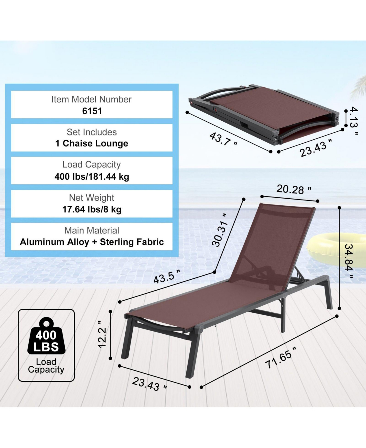 Draft - Mecale Outdoor Patio Chaise Lounge Chair with Adjustable 5-Position Backrest