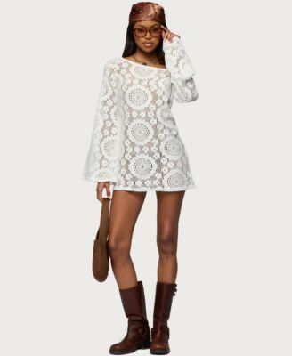 Women's Off Shoulder Sheer Lace Mini Dress